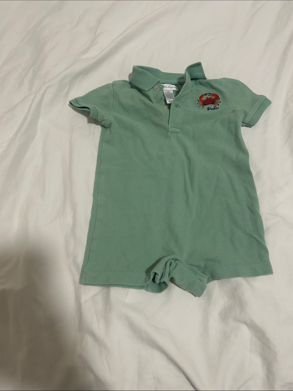 Polo by Ralph Lauren baby boy Mint Green Short-Sleeve Polo Romper/ striped navy